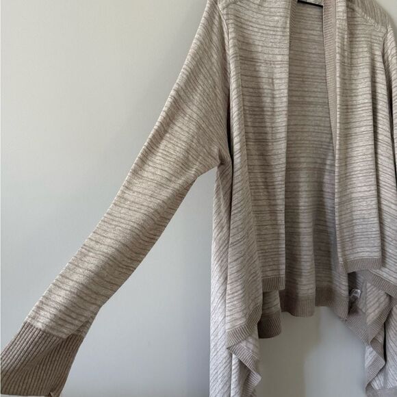 Athleta Draped Open Cardigan in Cream Space Dye Stripe Size L - Picture 2 of 6